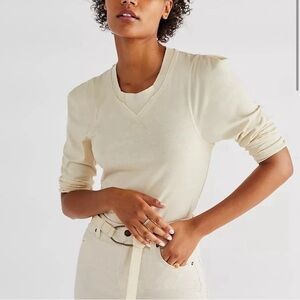 Free People‎ | We the Free Puff Shoulder Oatmeal Clover Top Medium Boho Cotton